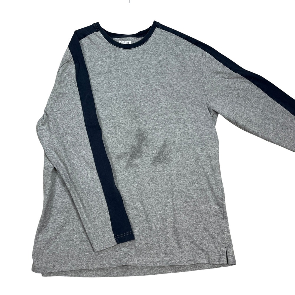 Duluth Trading Co Shirt Mens L Gray Navy Blue Long Sleeve Colorblock Longtail T